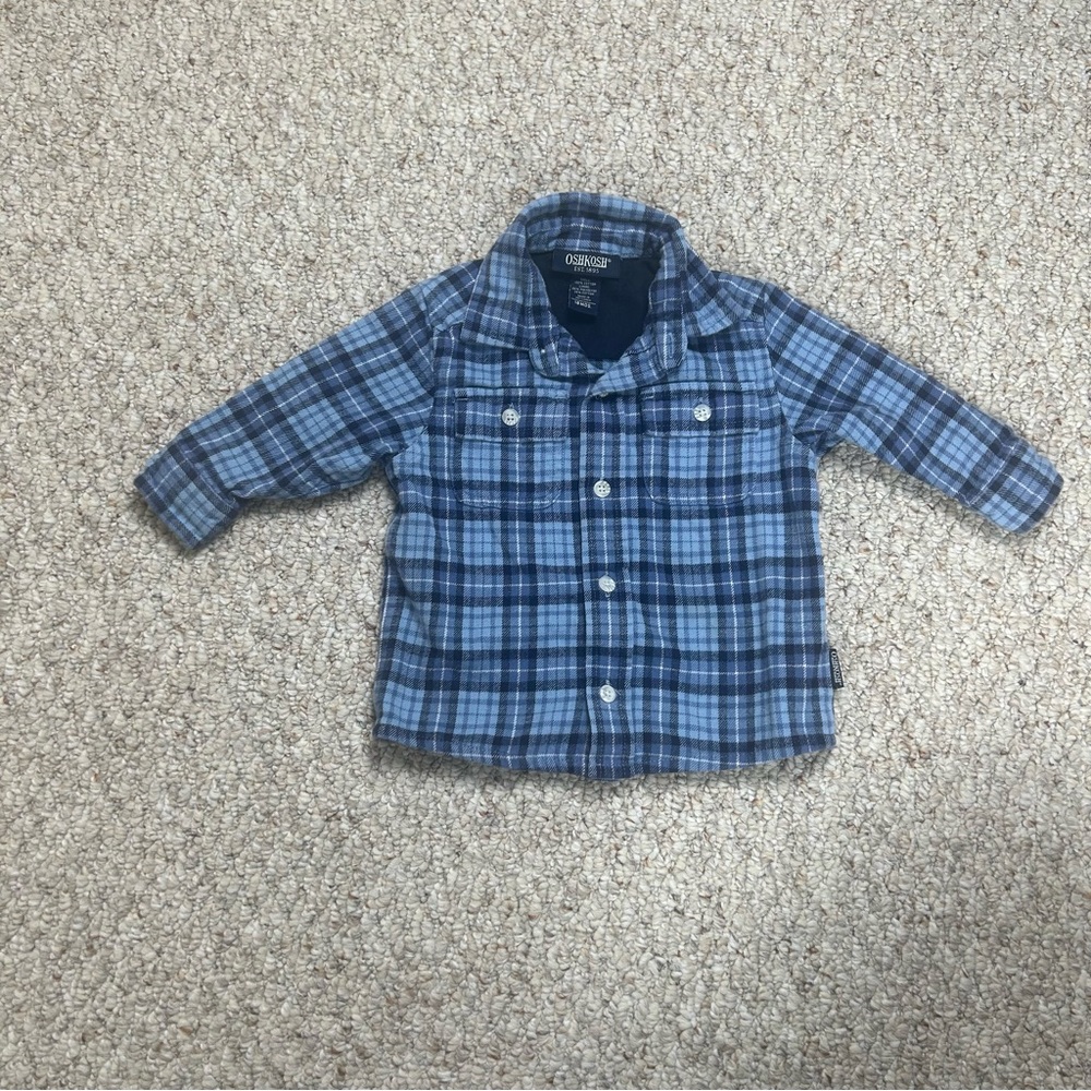 Oshkosh B’gosh Plaid Flannel Unisex 18M 18 Month Blue Brown Button Down Soft